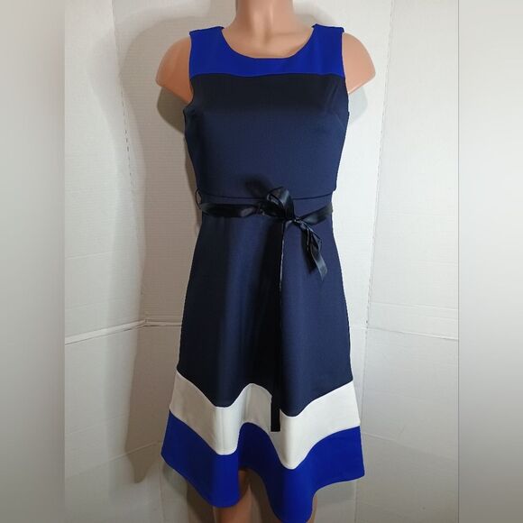 Kate & Lily Women's Elegant Navy Blue and White Sleeveless Dress Size 4 - Picture 1 of 4